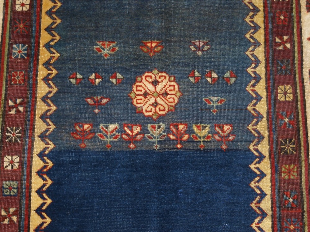 ANTIQUE CAUCASIAN TALISH LONG RUG, ABRASHED BLUE FIELD, LATE 19TH CENTURY. View VIII
