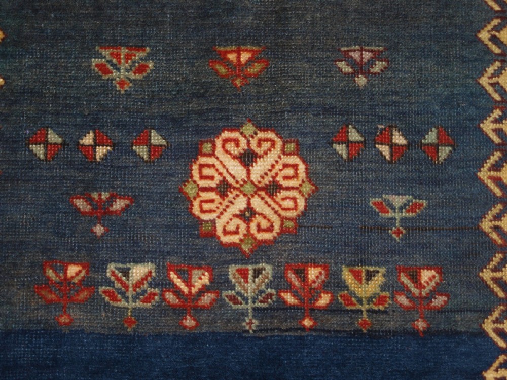 ANTIQUE CAUCASIAN TALISH LONG RUG, ABRASHED BLUE FIELD, LATE 19TH CENTURY. View IX