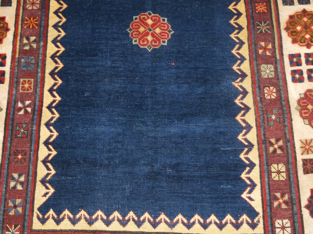 ANTIQUE CAUCASIAN TALISH LONG RUG, ABRASHED BLUE FIELD, LATE 19TH CENTURY. View X
