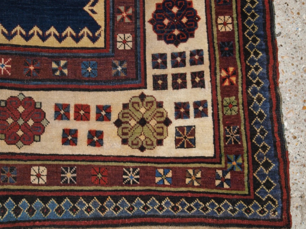 ANTIQUE CAUCASIAN TALISH LONG RUG, ABRASHED BLUE FIELD, LATE 19TH CENTURY. View XI