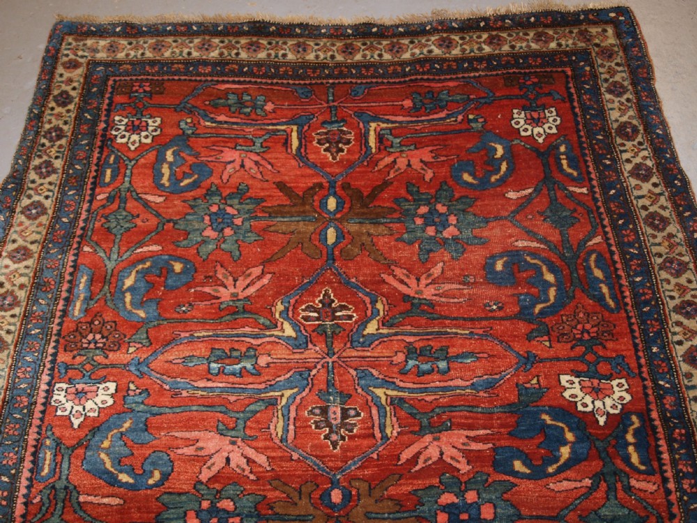 ANTIQUE PERSIAN BIJAR RUG WITH UNUSUAL FLORAL DESIGN, GREAT COLOUR, CIRCA 1880. View V