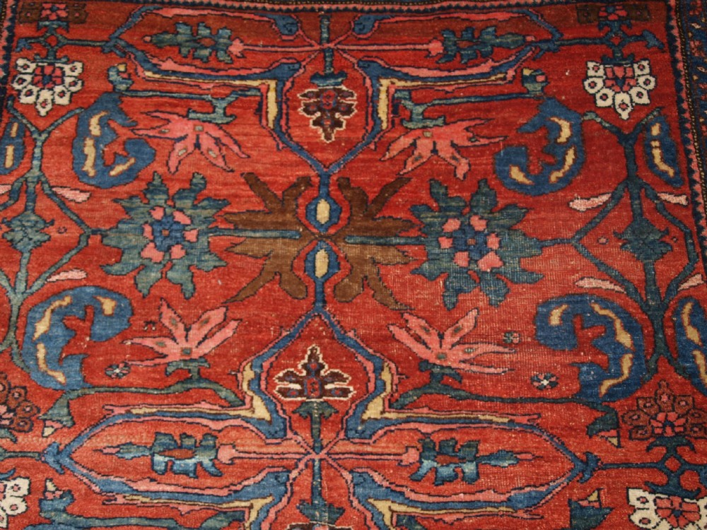 ANTIQUE PERSIAN BIJAR RUG WITH UNUSUAL FLORAL DESIGN, GREAT COLOUR, CIRCA 1880. View VIII