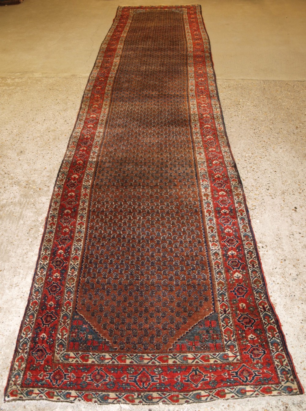 ANTIQUE NORTH WEST PERSIAN HAMADAN VILLAGE RUNNER, ALL OVER SMALL BOTEH DESIGN, CIRCA 1900/20.