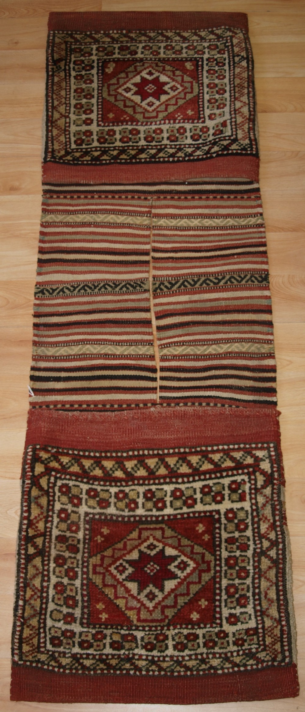 ANTIQUE COMPLETE TURKISH BERGAMA REGION HEYBE SADDLE BAG, OUTSTANDING CONDITION, CIRCA 1900.