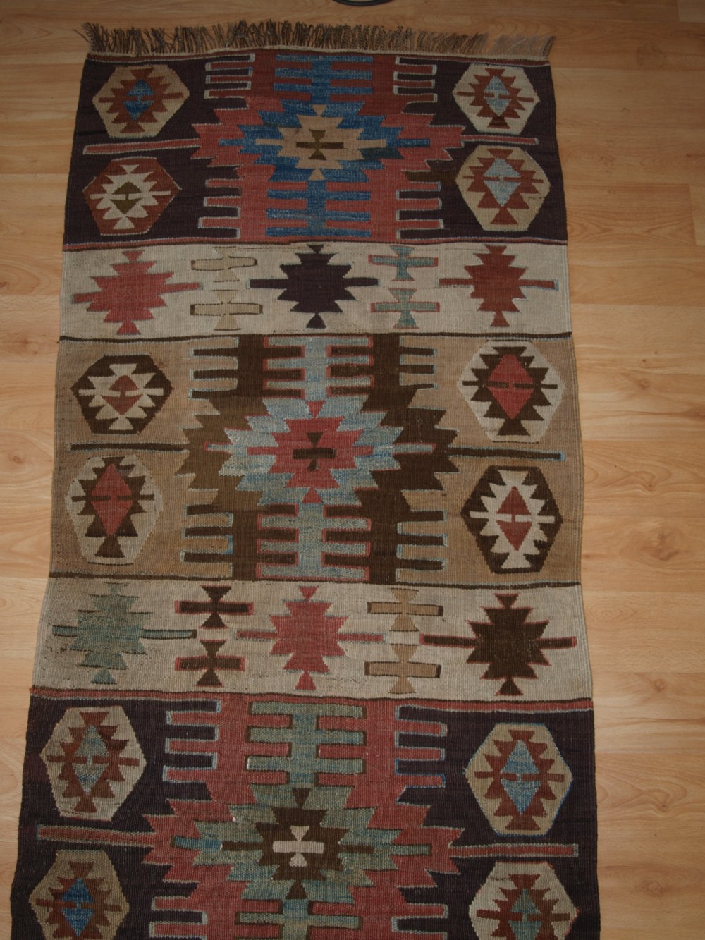 OLD TURKISH KILIM RUNNER WITH GEOMETRIC DESIGN, GOOD COLOURS, CIRCA 1920. View II