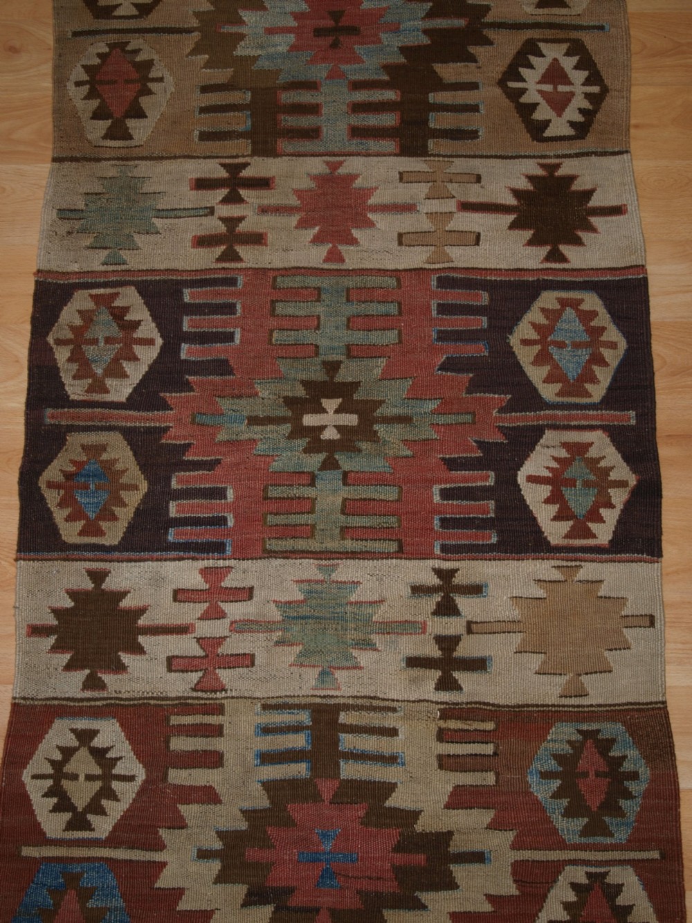 OLD TURKISH KILIM RUNNER WITH GEOMETRIC DESIGN, GOOD COLOURS, CIRCA 1920. View IV