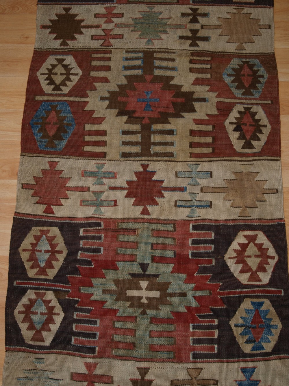 OLD TURKISH KILIM RUNNER WITH GEOMETRIC DESIGN, GOOD COLOURS, CIRCA 1920. View V