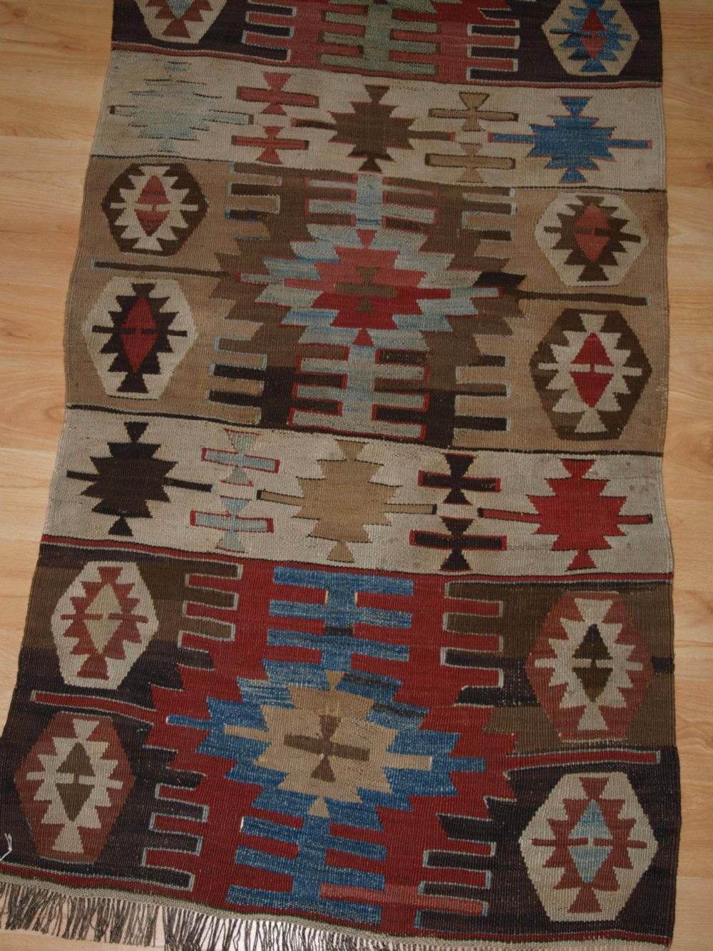 OLD TURKISH KILIM RUNNER WITH GEOMETRIC DESIGN, GOOD COLOURS, CIRCA 1920. View VI