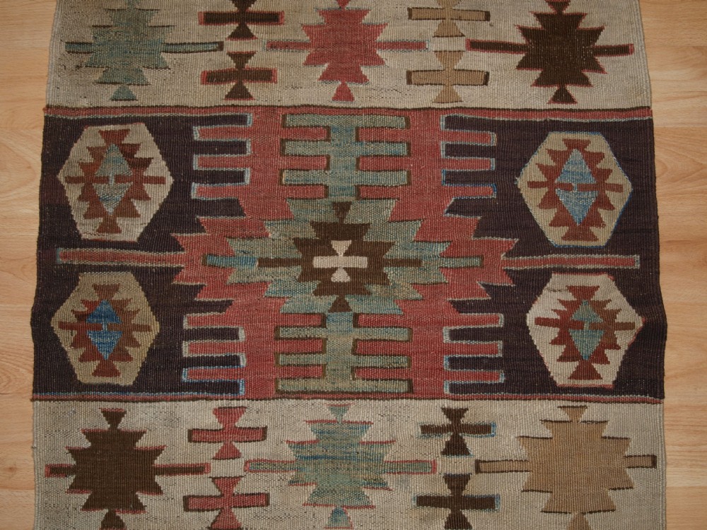 OLD TURKISH KILIM RUNNER WITH GEOMETRIC DESIGN, GOOD COLOURS, CIRCA 1920. View IX