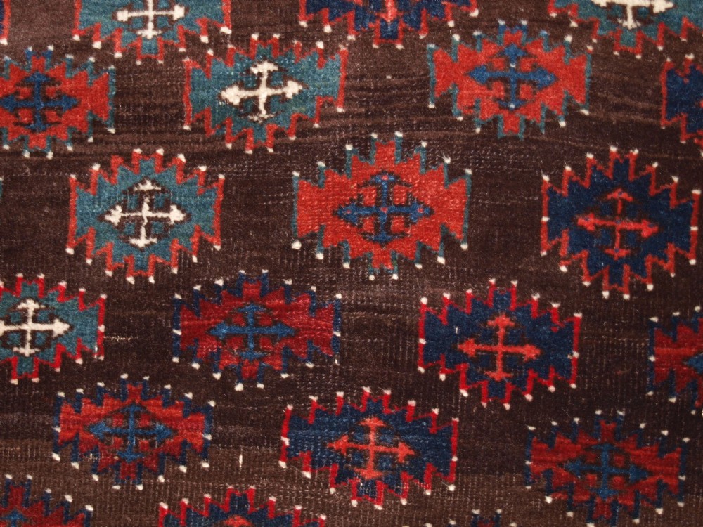 ANTIQUE YOMUT TURKMEN MAIN CARPET, UNUSUAL DESIGN, SMALL SIZE, CIRCA 1880. View VII
