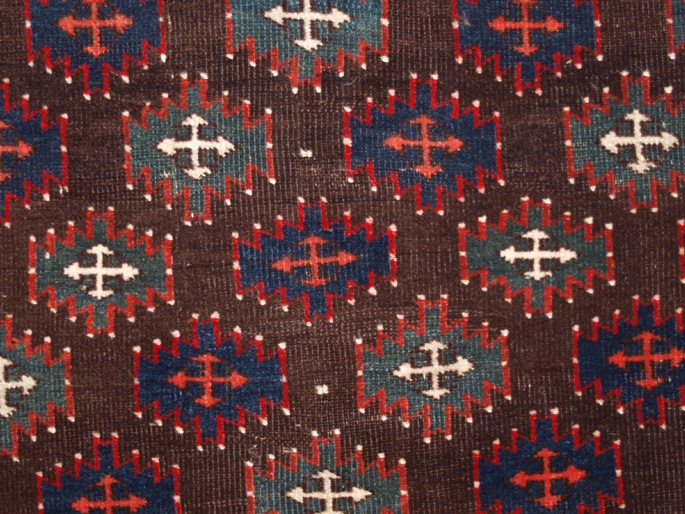 ANTIQUE YOMUT TURKMEN MAIN CARPET, UNUSUAL DESIGN, SMALL SIZE, CIRCA 1880. View IX
