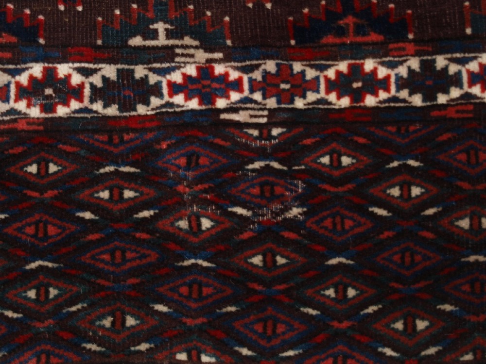 ANTIQUE YOMUT TURKMEN MAIN CARPET, UNUSUAL DESIGN, SMALL SIZE, CIRCA 1880. View XII