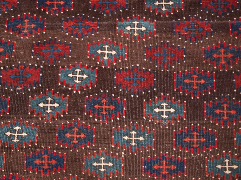 ANTIQUE YOMUT TURKMEN MAIN CARPET, UNUSUAL DESIGN, SMALL SIZE, CIRCA 1880. View XIII