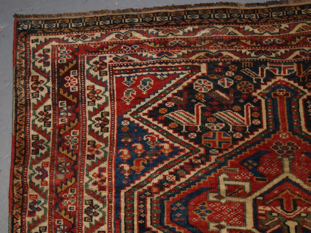 ANTIQUE TRIBAL QASHQAI RUG, TRIPLE MEDALLION WITH SUPERB COLOUR, LATE 19TH CENTURY. View II