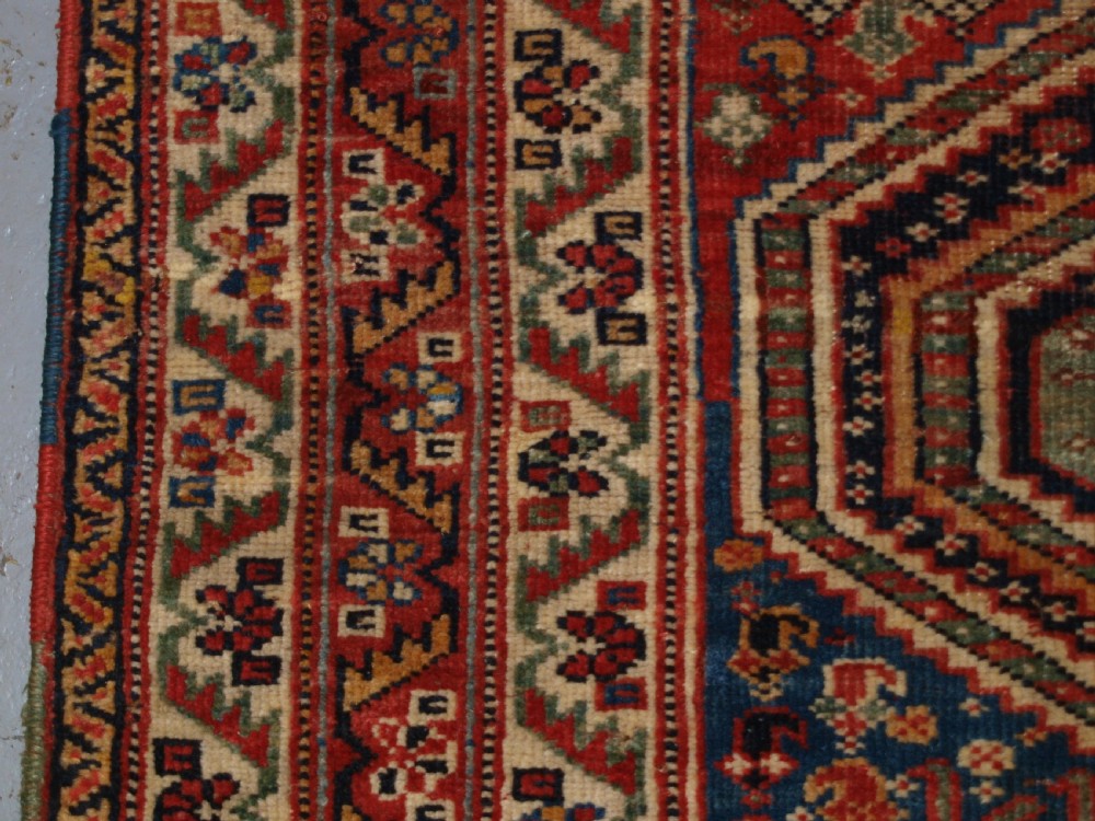ANTIQUE TRIBAL QASHQAI RUG, TRIPLE MEDALLION WITH SUPERB COLOUR, LATE 19TH CENTURY. View III