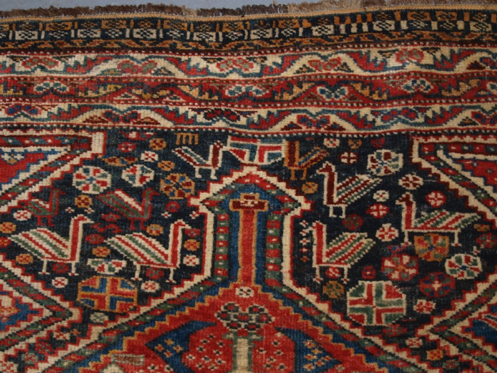 ANTIQUE TRIBAL QASHQAI RUG, TRIPLE MEDALLION WITH SUPERB COLOUR, LATE 19TH CENTURY. View VII