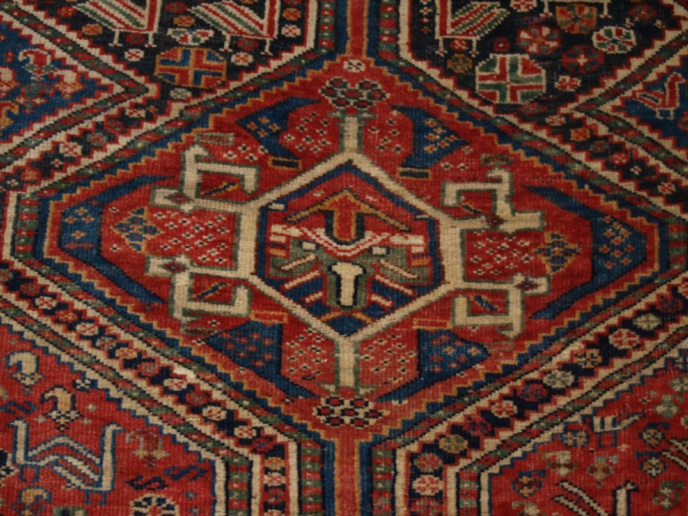 ANTIQUE TRIBAL QASHQAI RUG, TRIPLE MEDALLION WITH SUPERB COLOUR, LATE 19TH CENTURY. View VIII