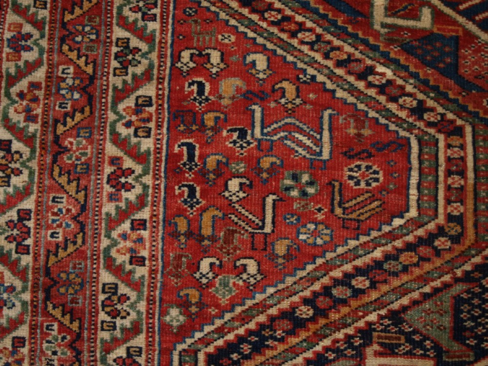 ANTIQUE TRIBAL QASHQAI RUG, TRIPLE MEDALLION WITH SUPERB COLOUR, LATE 19TH CENTURY. View IX
