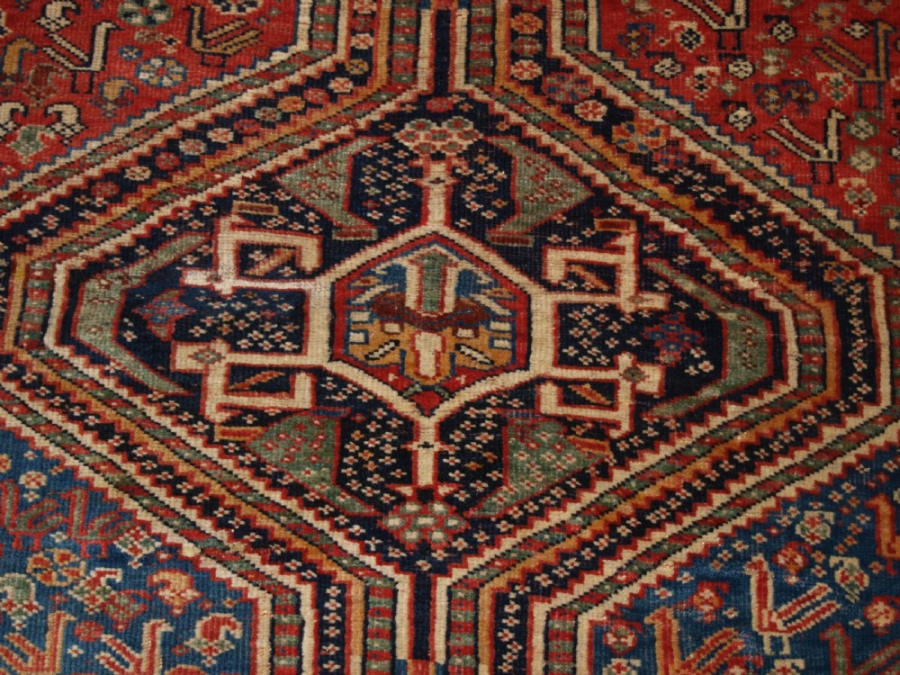 ANTIQUE TRIBAL QASHQAI RUG, TRIPLE MEDALLION WITH SUPERB COLOUR, LATE 19TH CENTURY. View X