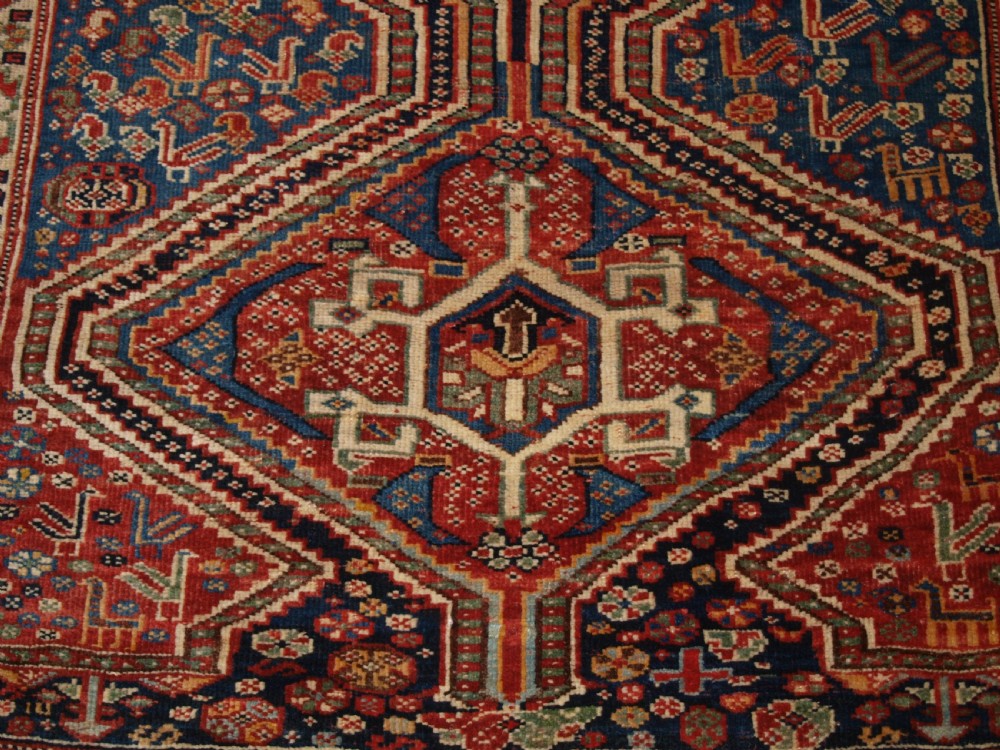 ANTIQUE TRIBAL QASHQAI RUG, TRIPLE MEDALLION WITH SUPERB COLOUR, LATE 19TH CENTURY. View XIII