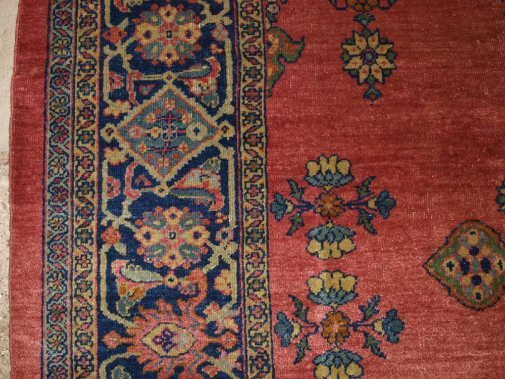 ANTIQUE PERSIAN ZIEGLER MAHAL, ROSE CORAL GROUND, SMALL MEDALLION DESIGN, LATE 19TH CENTURY. View III