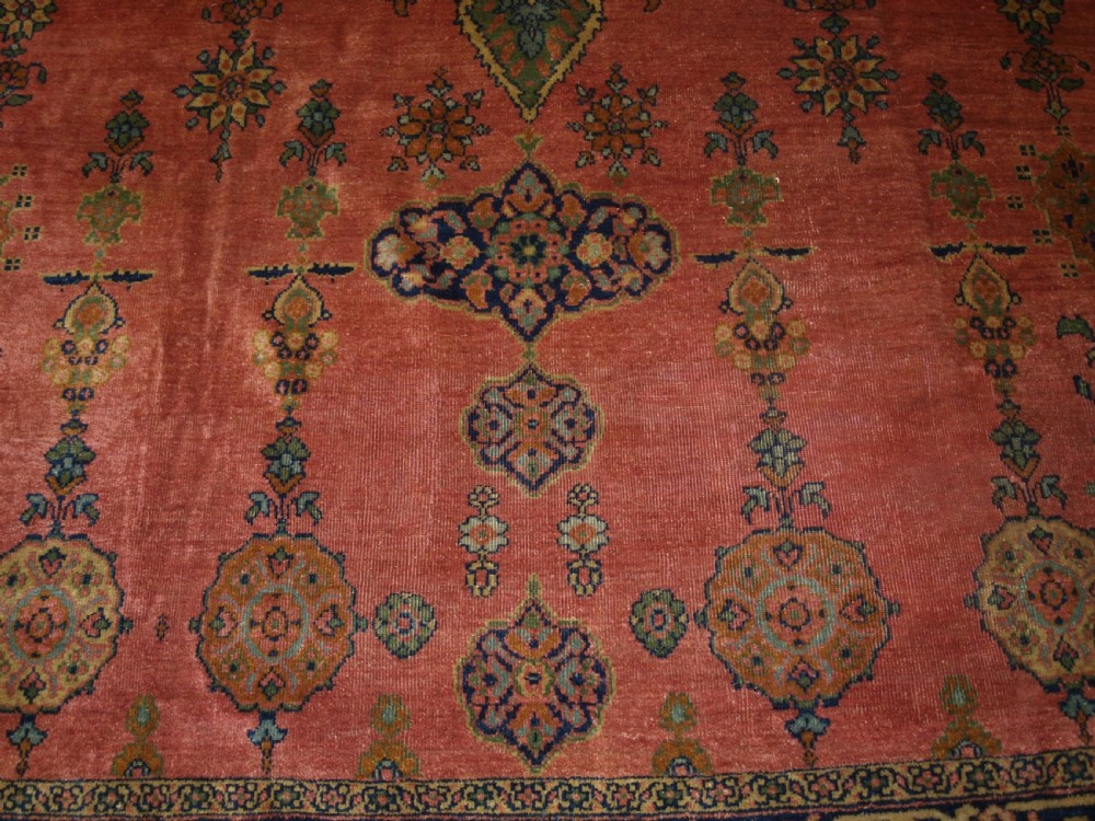 ANTIQUE PERSIAN ZIEGLER MAHAL, ROSE CORAL GROUND, SMALL MEDALLION DESIGN, LATE 19TH CENTURY. View XI