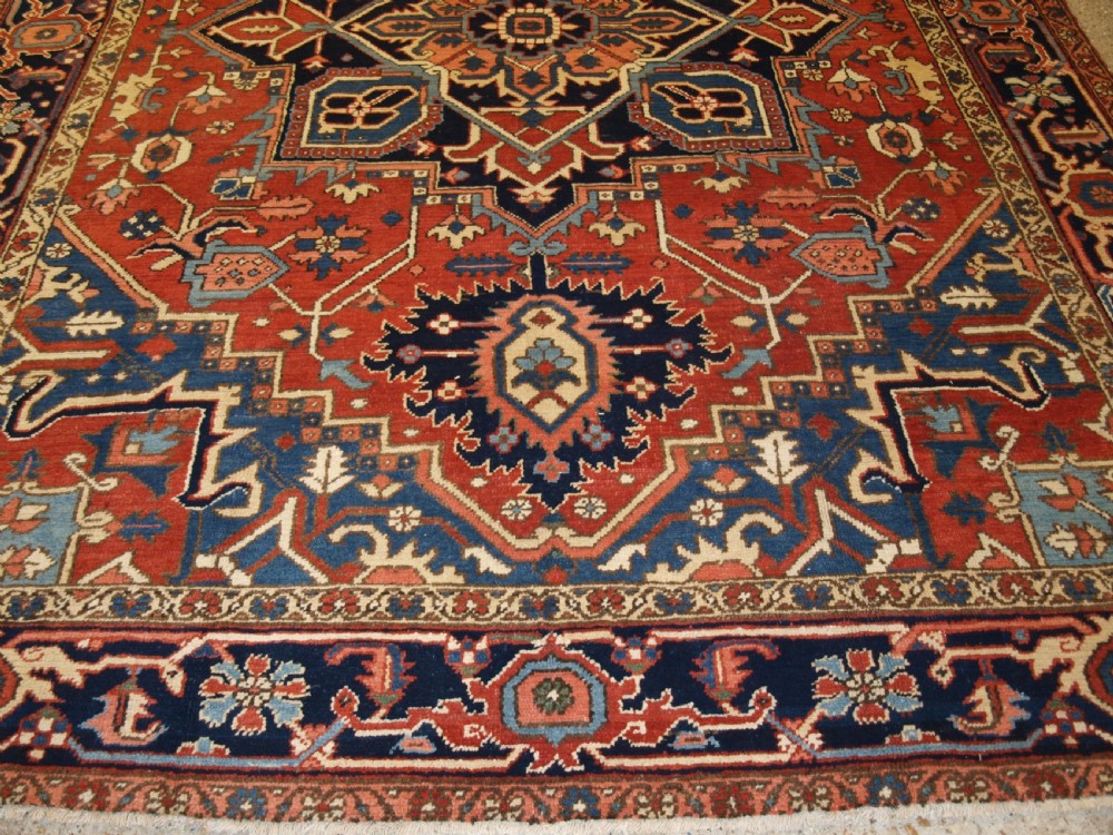 ANTIQUE PERSIAN HERIZ CARPET, SOFT RED FIELD, SUPERB CONDITION, CIRCA 1920. View VI