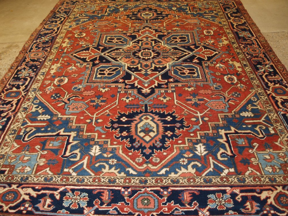 ANTIQUE PERSIAN HERIZ CARPET, SOFT RED FIELD, SUPERB CONDITION, CIRCA 1920. View XII