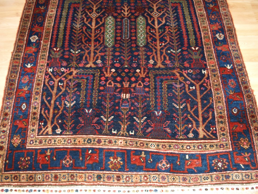 OLD GREATER HAMADAN REGION KURDISH RUG, GARDEN DESIGN, TREES & FLOWERS, CIRCA 1920. View VIII