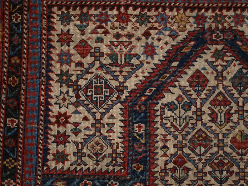 ANTIQUE CAUCASIAN DAGHESTAN PRAYER RUG, FLORAL LATTICE DESIGN, SUPERB, CIRCA 1880. View IX