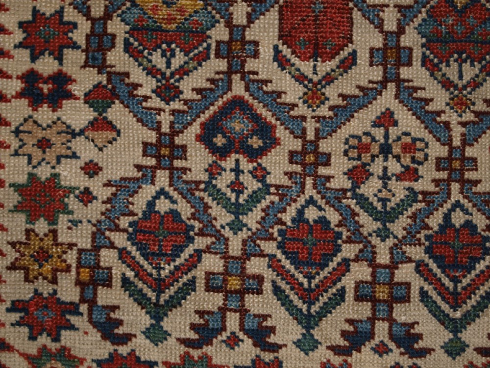 ANTIQUE CAUCASIAN DAGHESTAN PRAYER RUG, FLORAL LATTICE DESIGN, SUPERB, CIRCA 1880. View XII