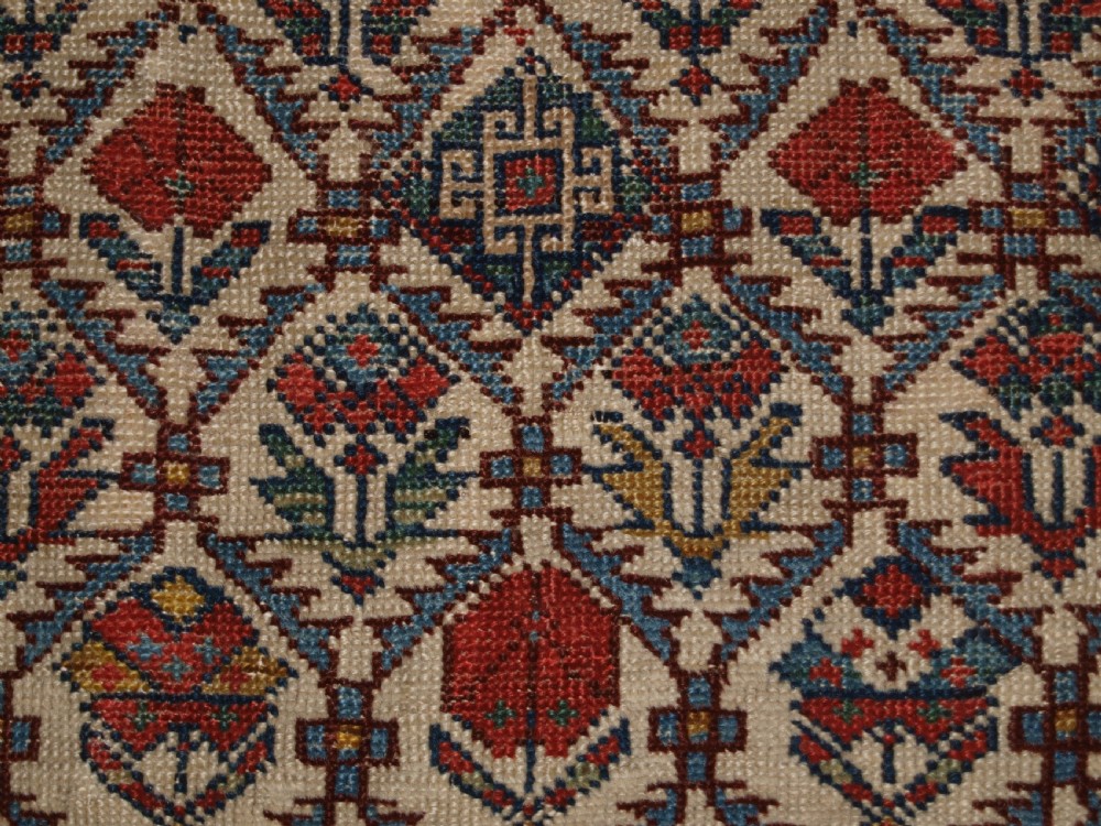ANTIQUE CAUCASIAN DAGHESTAN PRAYER RUG, FLORAL LATTICE DESIGN, SUPERB, CIRCA 1880. View XIII