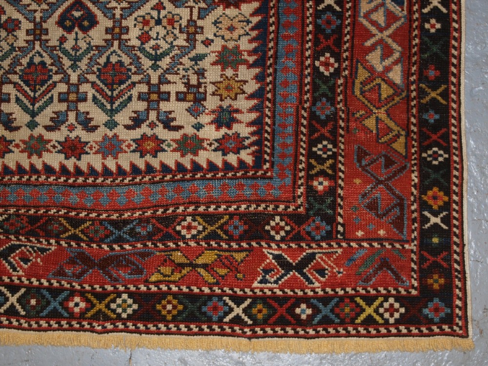 ANTIQUE CAUCASIAN DAGHESTAN PRAYER RUG, FLORAL LATTICE DESIGN, SUPERB, CIRCA 1880. View XV