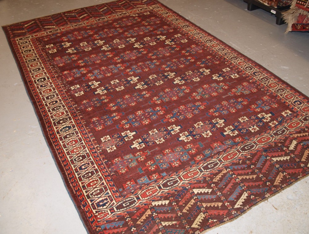 ANTIQUE YOMUT TURKMEN MAIN CARPET WITH KEPSE GULS, 2ND HALF 19TH CENTURY.