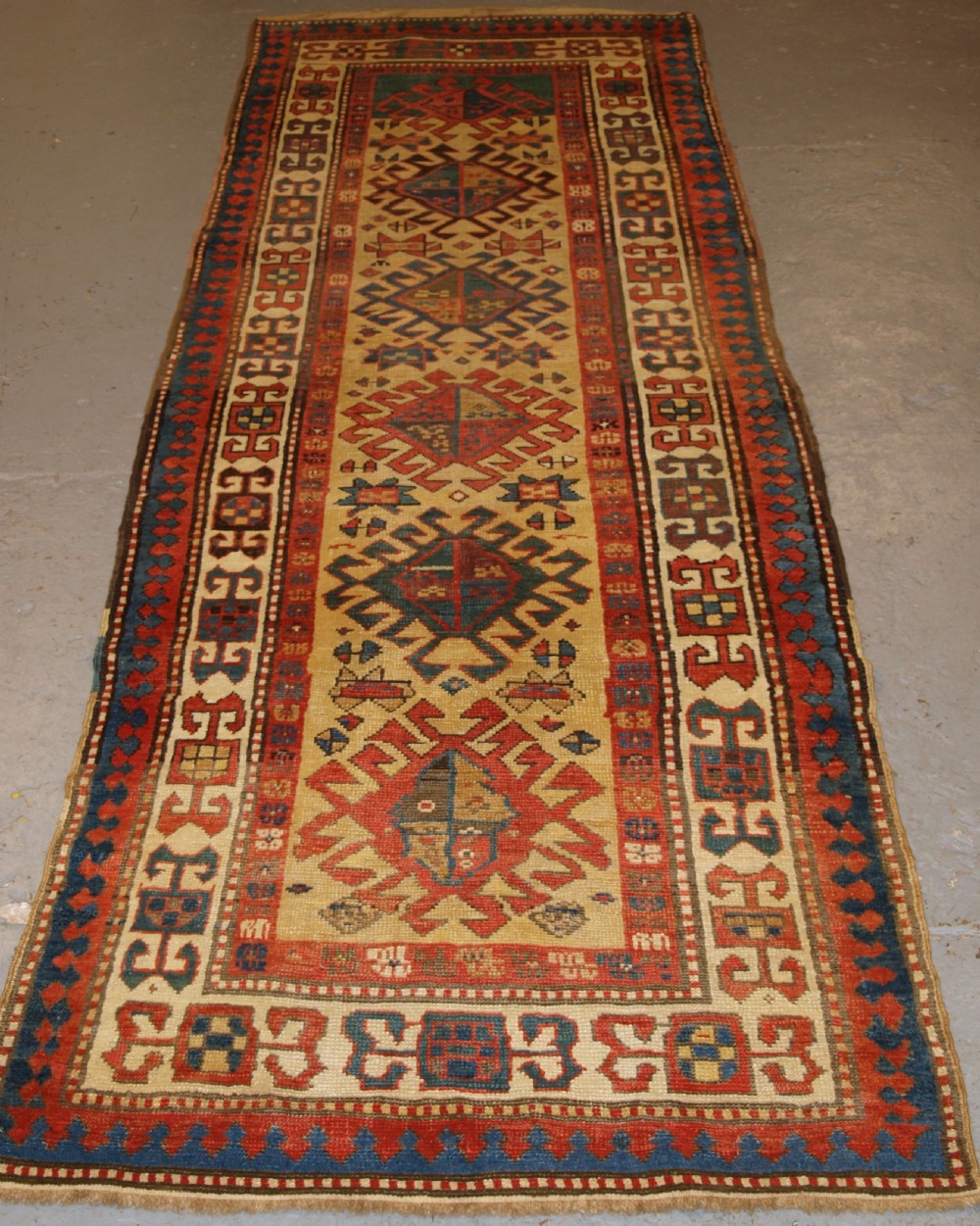 ANTIQUE SOUTH CAUCASIAN RUNNER, BOLD DESIGN WITH SUPERB COLOUR, 2ND HALF 19TH CENTURY.