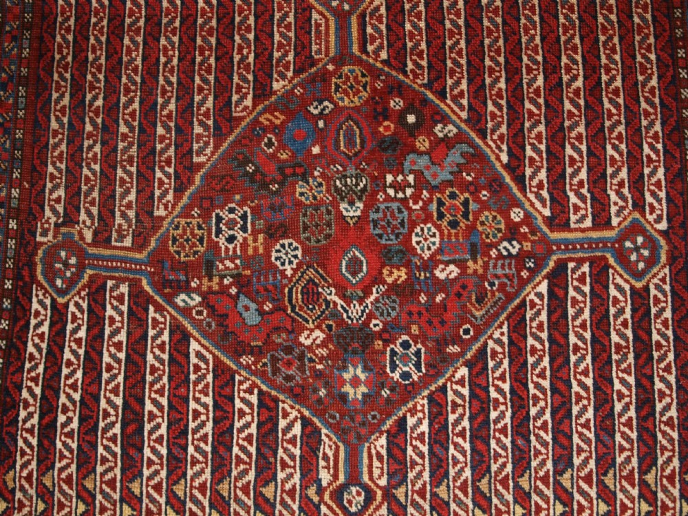 ANTIQUE TRIBAL KHAMSEH RUG WITH CANE DESIGN, CIRCA 1880. View X