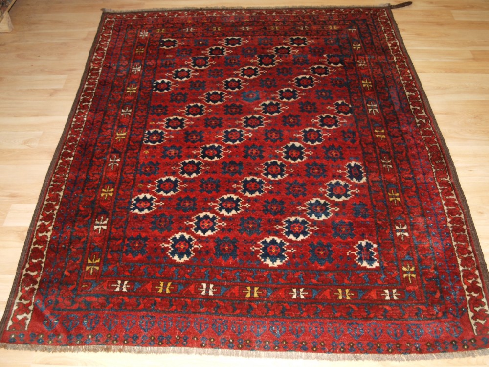 ANTIQUE AFGHAN TURKMEN ENSI, DOOR HANGING RUG, UNUSUAL DESIGN, CIRCA 1900/20.