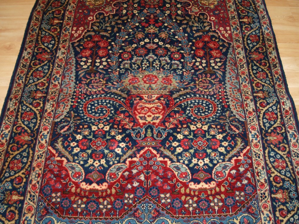 ANTIQUE TABRIZ PRAYER RUG OF FLORAL VASE DESIGN, CIRCA 1920. View IV