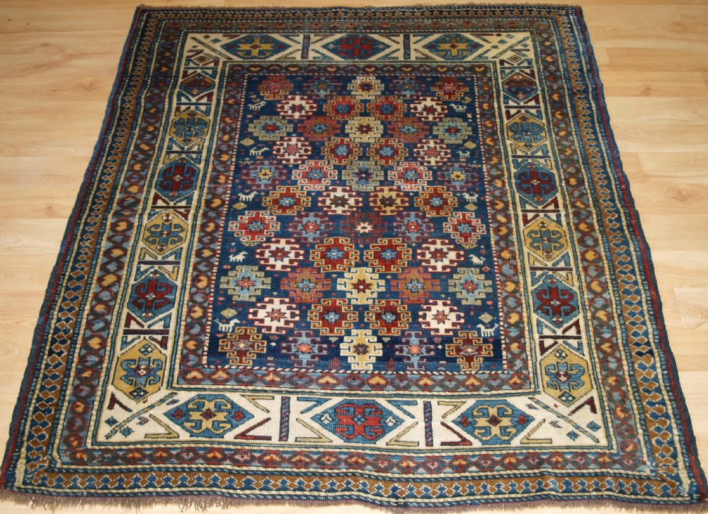 ANTIQUE CAUCASIAN DERBENT RUG, SMALL SQUARE SIZE, GREAT DESIGN, CIRCA 1900.
