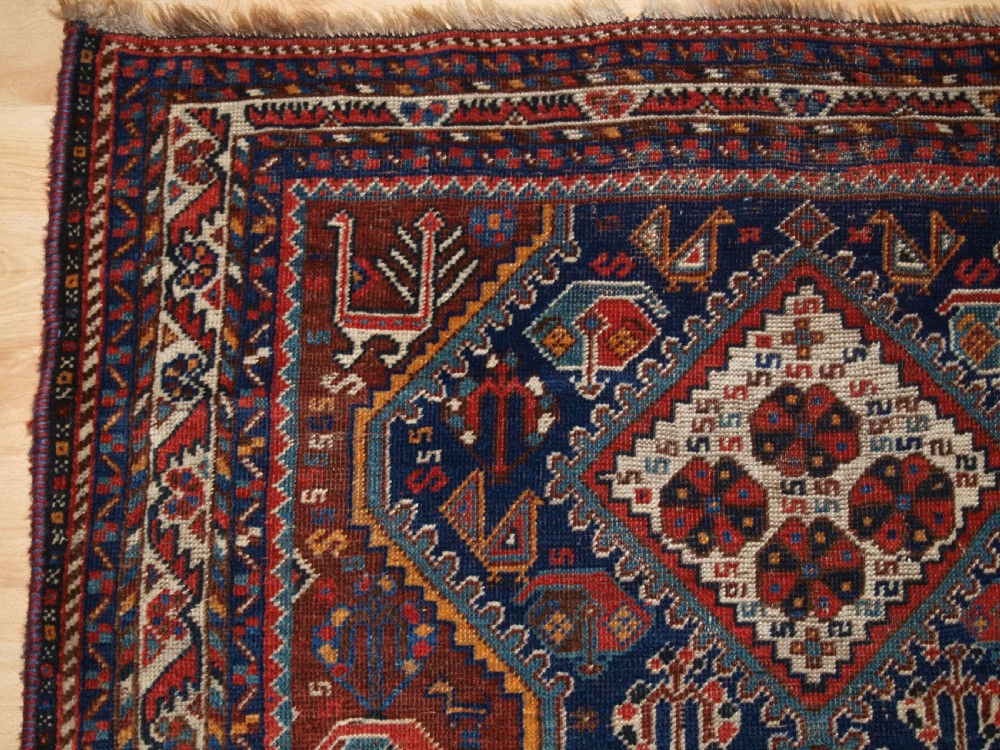 OLD SHIRAZ RUG, PEACOCKS AND CHICKENS, CIRCA 1920. View III