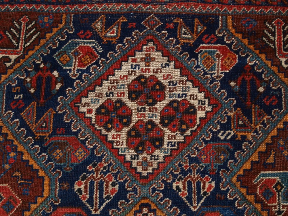OLD SHIRAZ RUG, PEACOCKS AND CHICKENS, CIRCA 1920. View VIII