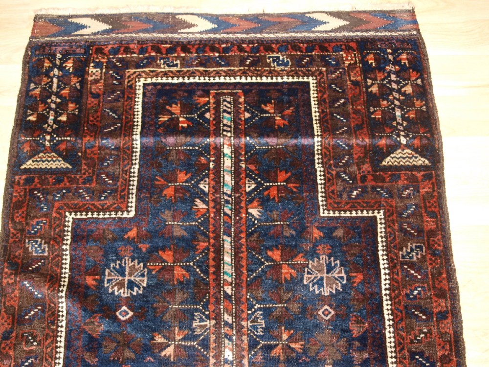 ANTIQUE BALUCH PRAYER RUG, BLUE GROUND WITH TREE OF LIFE, LATE 19TH CENTURY. View III
