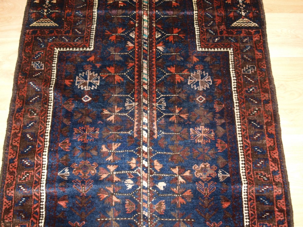 ANTIQUE BALUCH PRAYER RUG, BLUE GROUND WITH TREE OF LIFE, LATE 19TH CENTURY. View IV