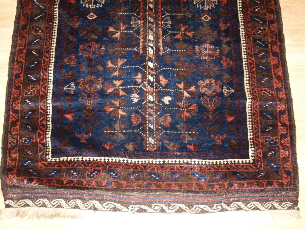 ANTIQUE BALUCH PRAYER RUG, BLUE GROUND WITH TREE OF LIFE, LATE 19TH CENTURY. View V