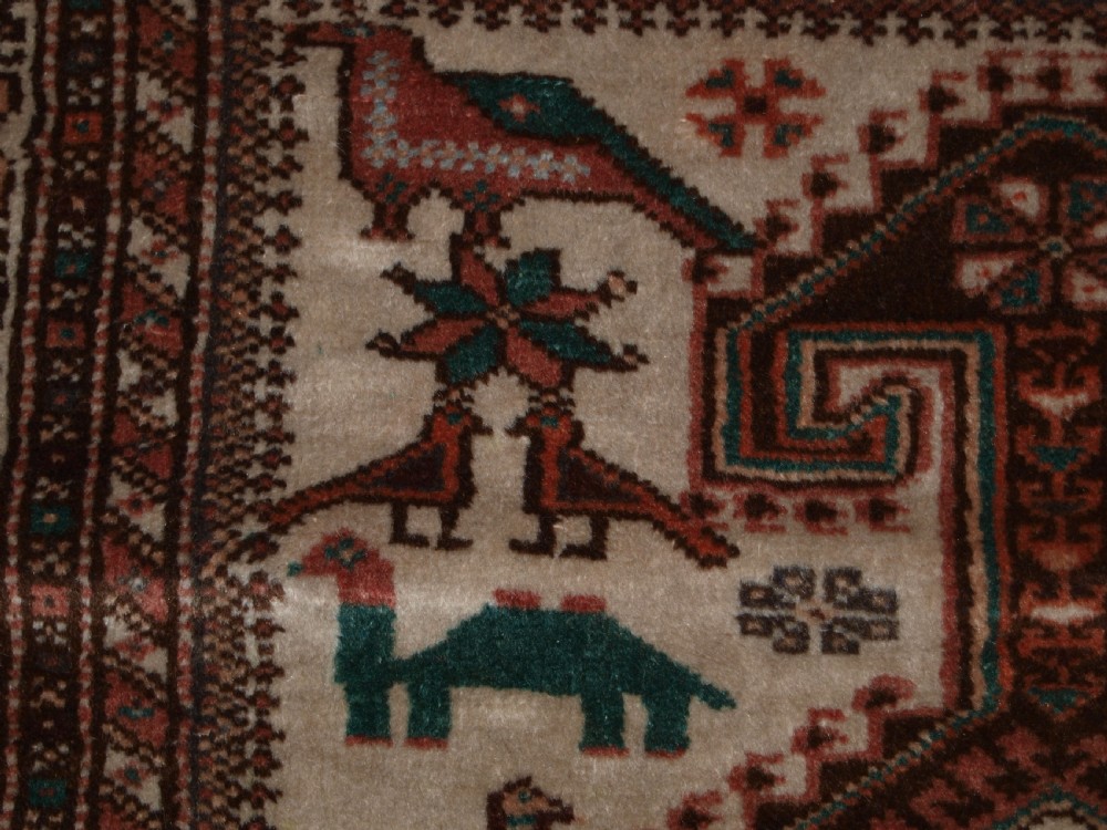 OLD KURDISH VILLAGE RUG, HOOKED MEDALLIONS WITH ANIMALS, CIRCA 1920. View VII
