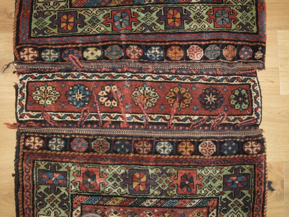 ANTIQUE KURDISH VARAMIN REGION KHORJIN SADDLEBAGS, GREAT COLOUR, CIRCA 1900. View IV