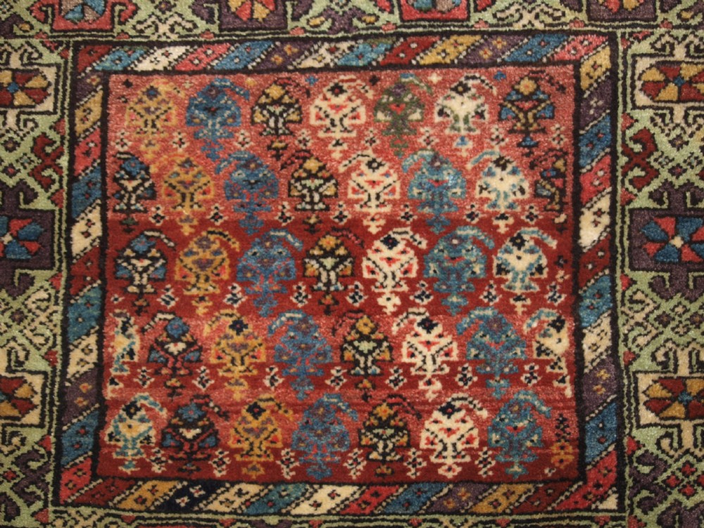 ANTIQUE KURDISH VARAMIN REGION KHORJIN SADDLEBAGS, GREAT COLOUR, CIRCA 1900. View VI
