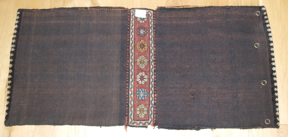 ANTIQUE KURDISH VARAMIN REGION KHORJIN SADDLEBAGS, GREAT COLOUR, CIRCA 1900. View VIII