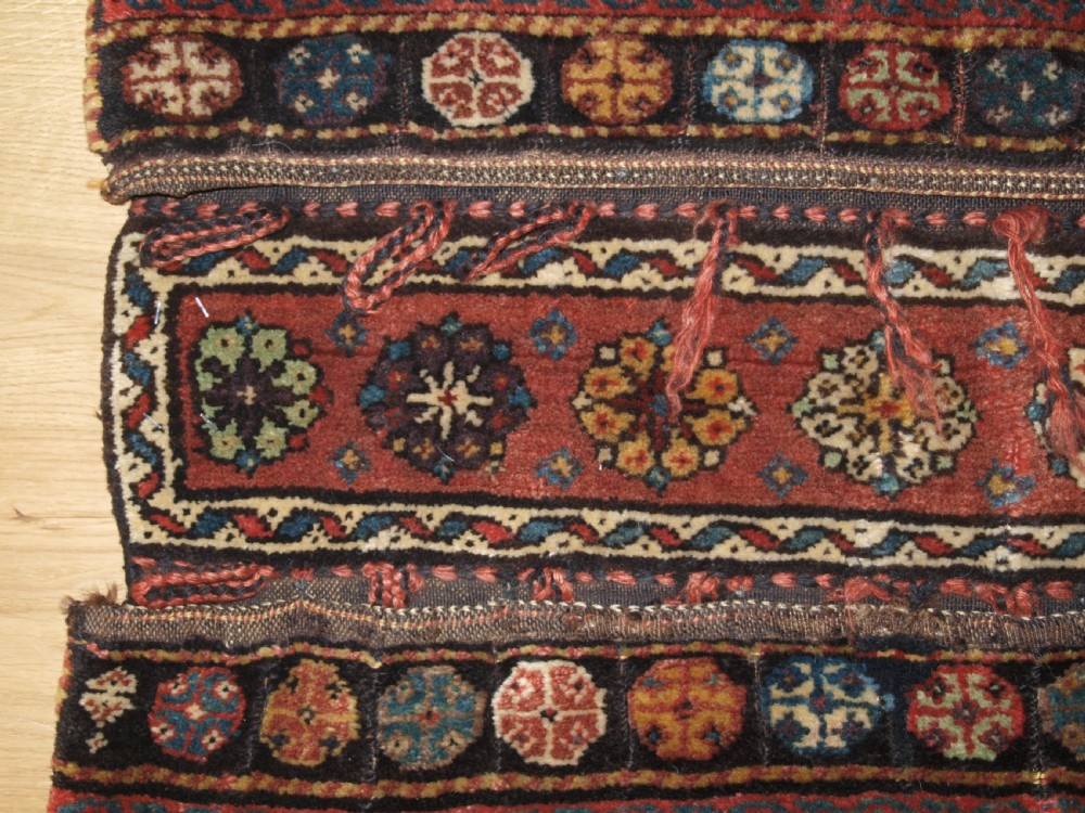 ANTIQUE KURDISH VARAMIN REGION KHORJIN SADDLEBAGS, GREAT COLOUR, CIRCA 1900. View IX