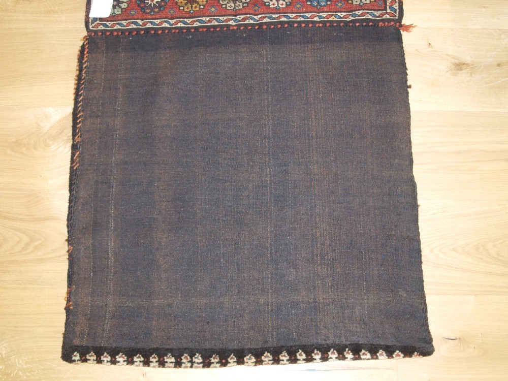ANTIQUE KURDISH VARAMIN REGION KHORJIN SADDLEBAGS, GREAT COLOUR, CIRCA 1900. View X